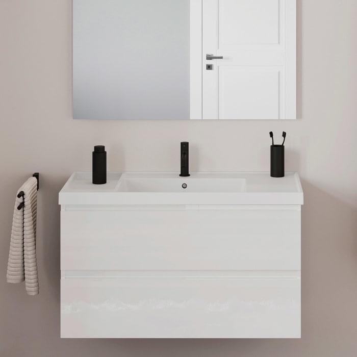 COSMIC B-Best Badmöbel Set 100 cm mit Spiegel und Wandleuchte