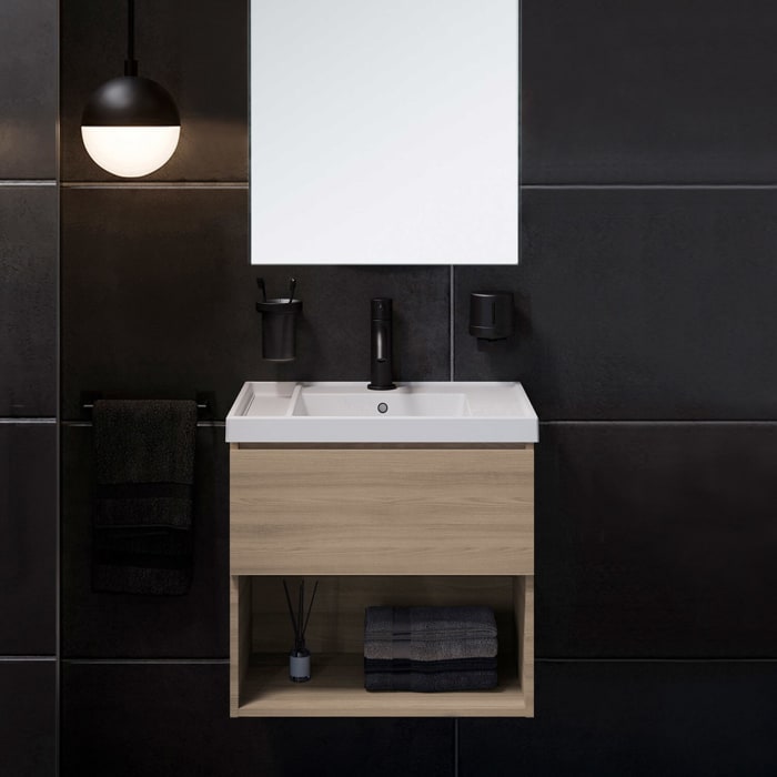 COSMIC B-Best Badmöbel Set 60 cm mit Spiegel und Wandleuchte