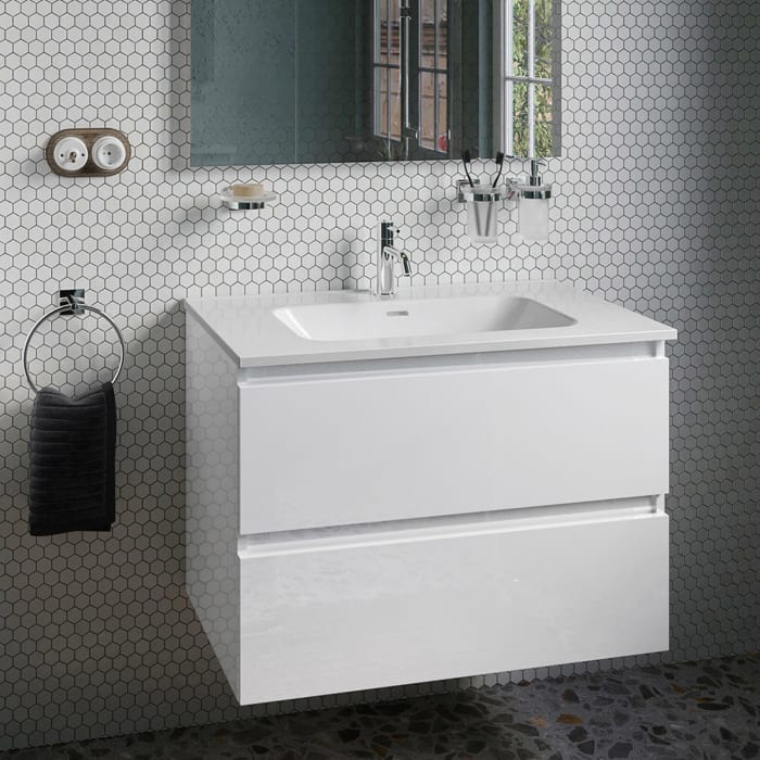 COSMIC B-Best Badmöbel Set 80 cm mit Spiegel und Wandleuchte