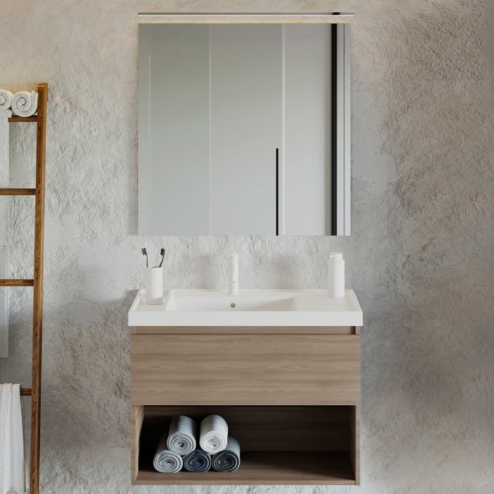 COSMIC B-Best Badmöbel Set 80 cm mit Spiegel und Wandleuchte