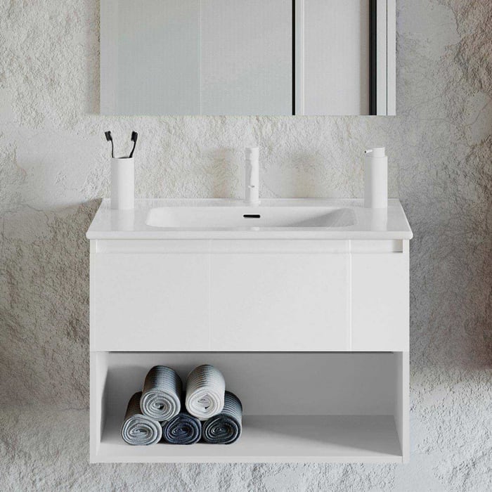 COSMIC B-Best Badmöbel Set 80 cm mit Spiegel und Wandleuchte