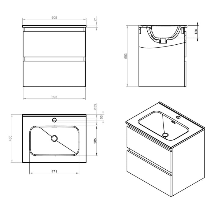 COSMIC B-Best 60 cm Waschtisch mit Unterschrank