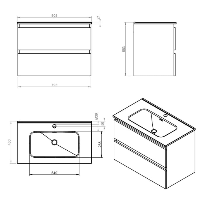 COSMIC B-Best 80 cm Waschtisch mit Unterschrank