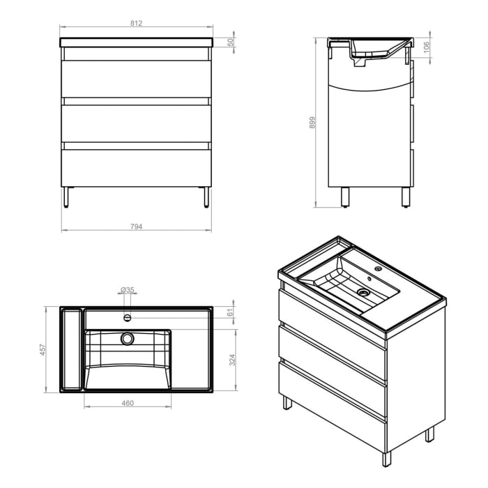 COSMIC B-Best 80 cm Waschtisch mit Unterschrank