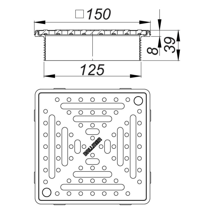 Dallmer Aufsatz DallDrain Select Plus RH 15 x 15 cm