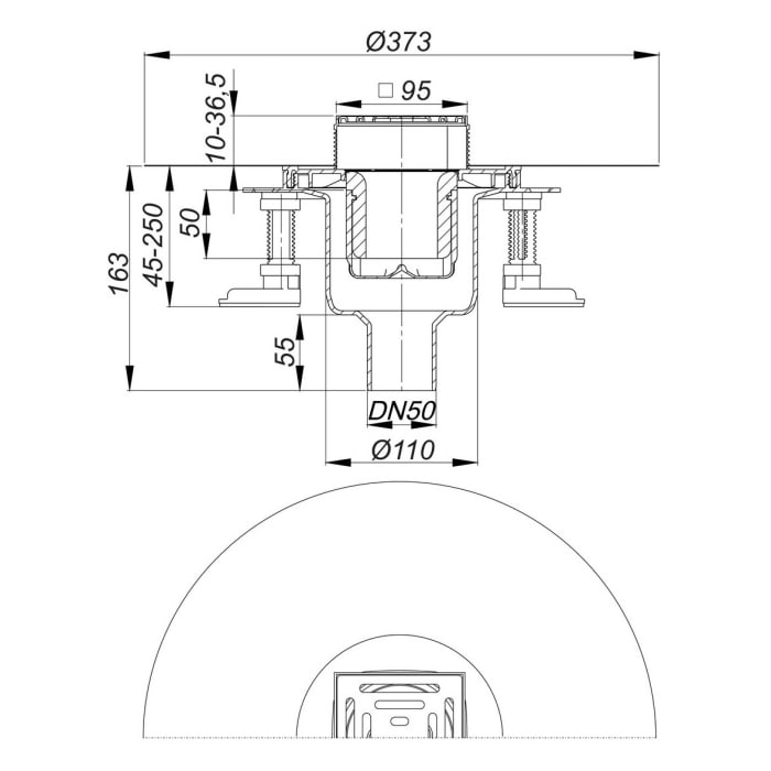 Dallmer Bodenablauf DallDrain Pure senkrecht, DN 50/DN 100, 10 x 10 cm