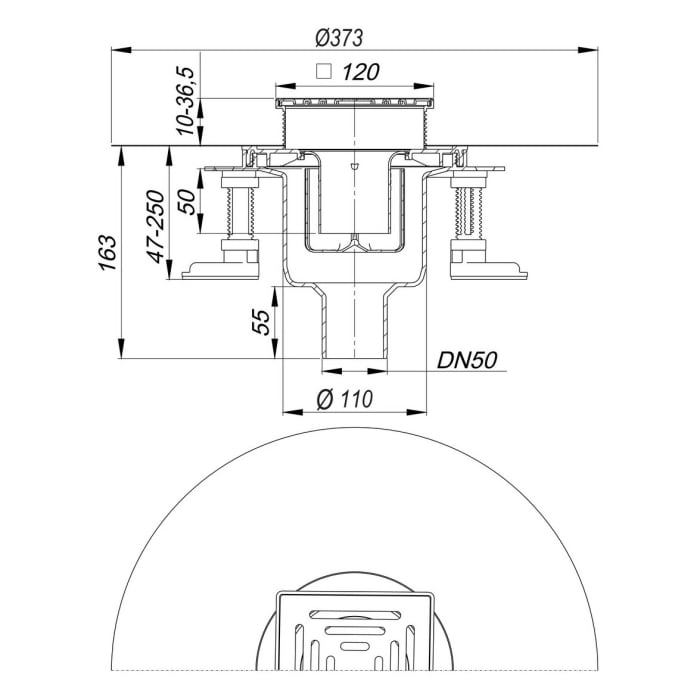 Dallmer Bodenablauf DallDrain Select senkrecht, DN 50/DN 100, 12 x 12 cm