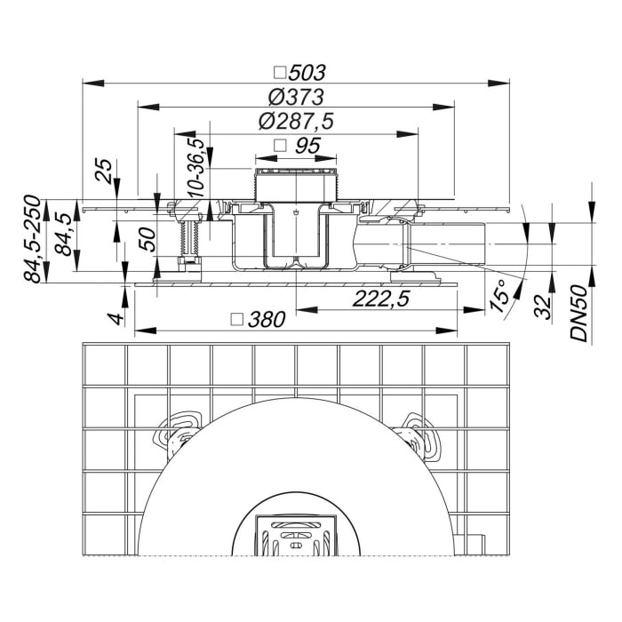 Dallmer Schallschutzablauf CeraDrain Pure, DN 50, 10 x 10 cm