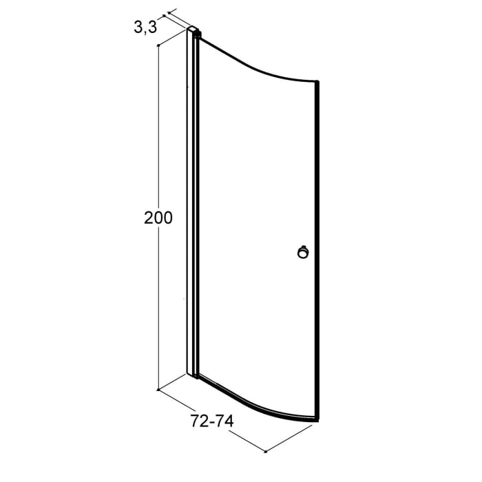 Dansani Match halbrunde Drehtür 74 x 200 cm mit Klarglas