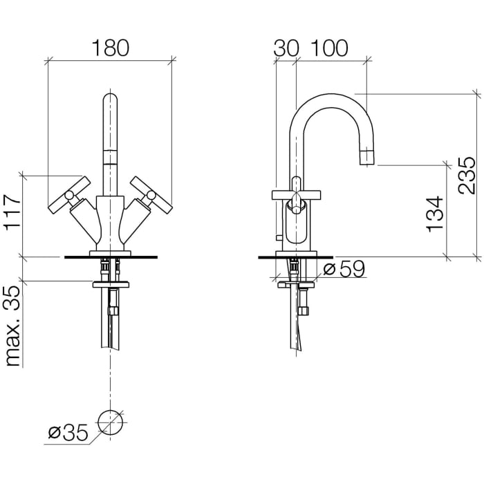Dornbracht TARA Waschtisch-Einlochbatterie mit Ablaufgarnitur