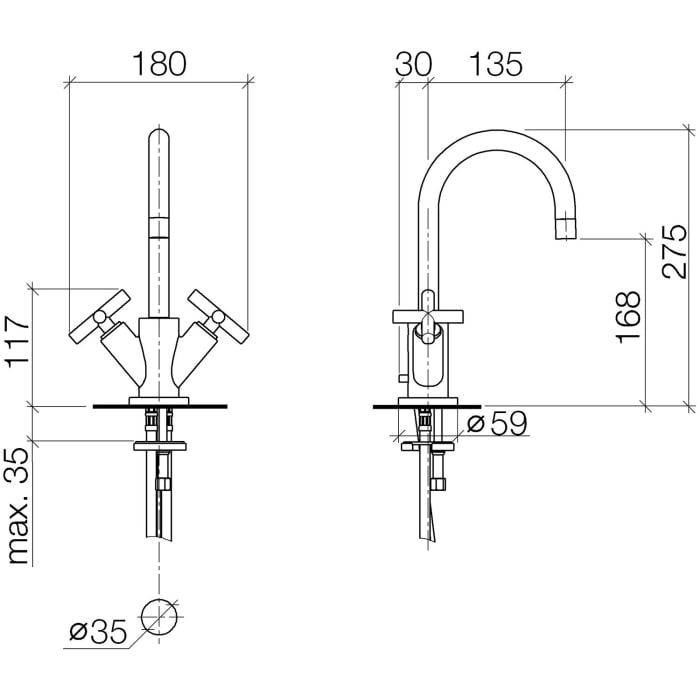 Dornbracht TARA Waschtisch-Einlochbatterie mit Ablaufgarnitur