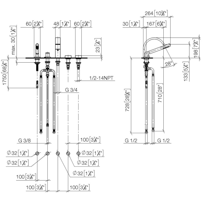Dornbracht CYO Wannen-Fünflochbatterie für Wannenrand- / Fliesenrandmontage