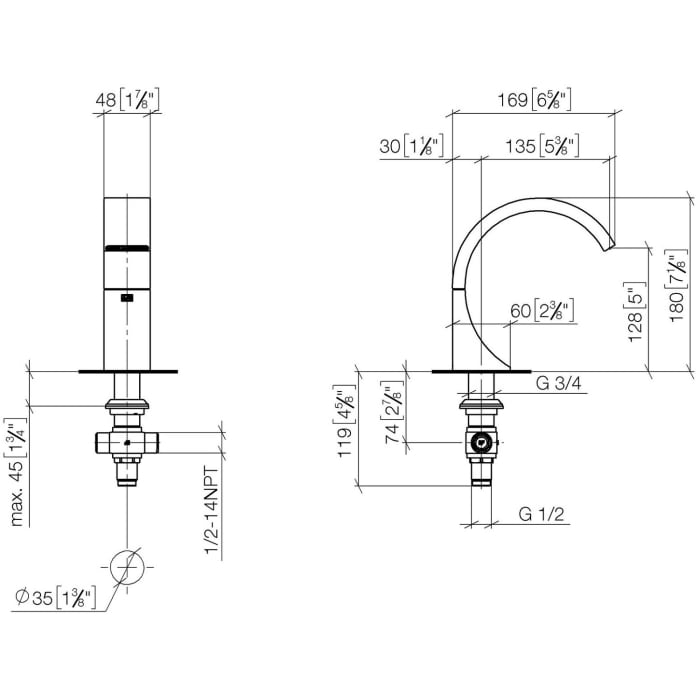 Dornbracht CYO Waschtisch-Stand-Auslauf ohne Ablaufgarnitur, Ausladung 13,3 cm