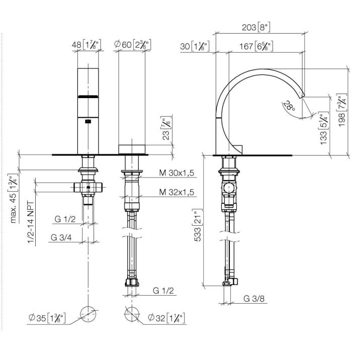 Dornbracht CYO Waschtisch-Zweilochbatterie ohne Ablaufgarnitur, Ausladung 16,7 cm