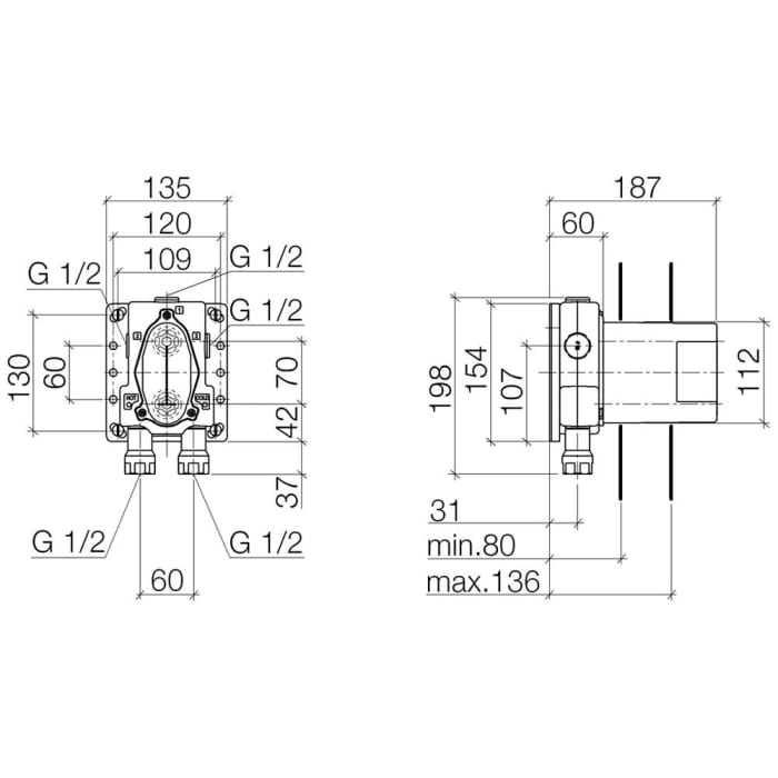 Dornbracht Grundkörper UP-Thermostat mit Vorabsperrung