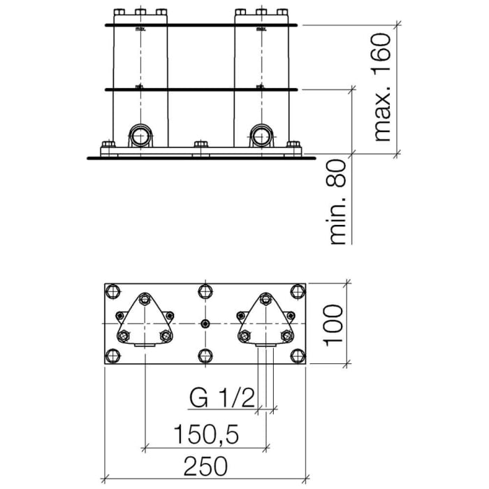 Dornbracht Grundkörper Bodenplatte für Wannen-Zweilochbatterie