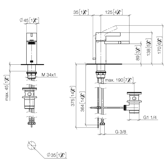 Dornbracht IMO Bidet-Einhandbatterie mit Ablaufgarnitur