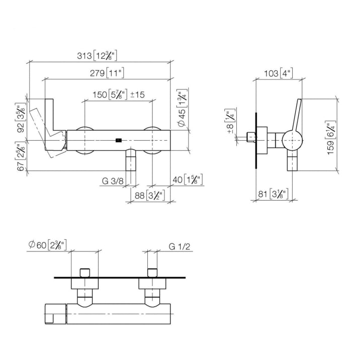 Dornbracht Brause-Einhandbatterie für Wandmontage