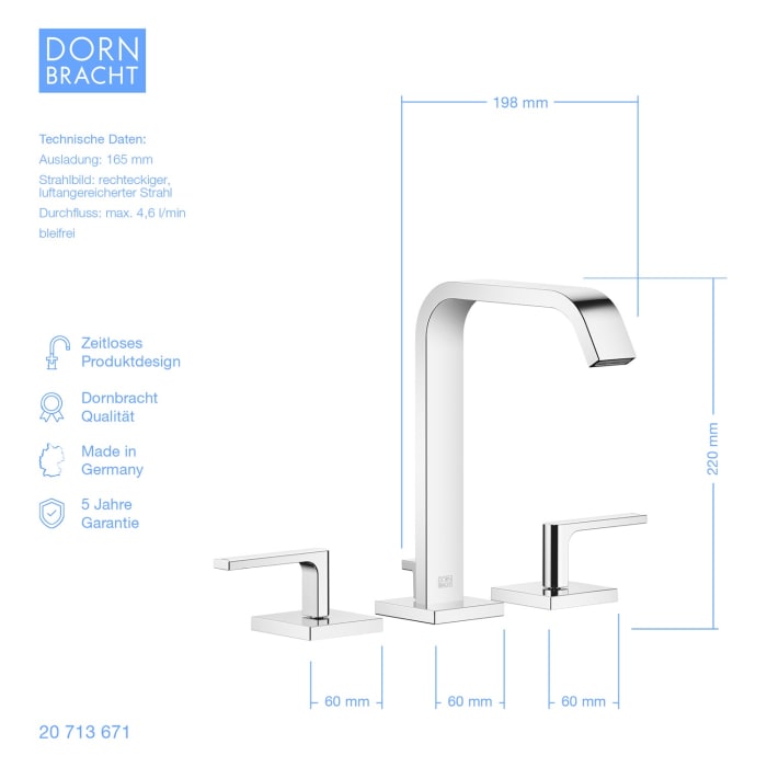 Dornbracht IMO Waschtisch-Dreilochbatterie mit Ablaufgarnitur