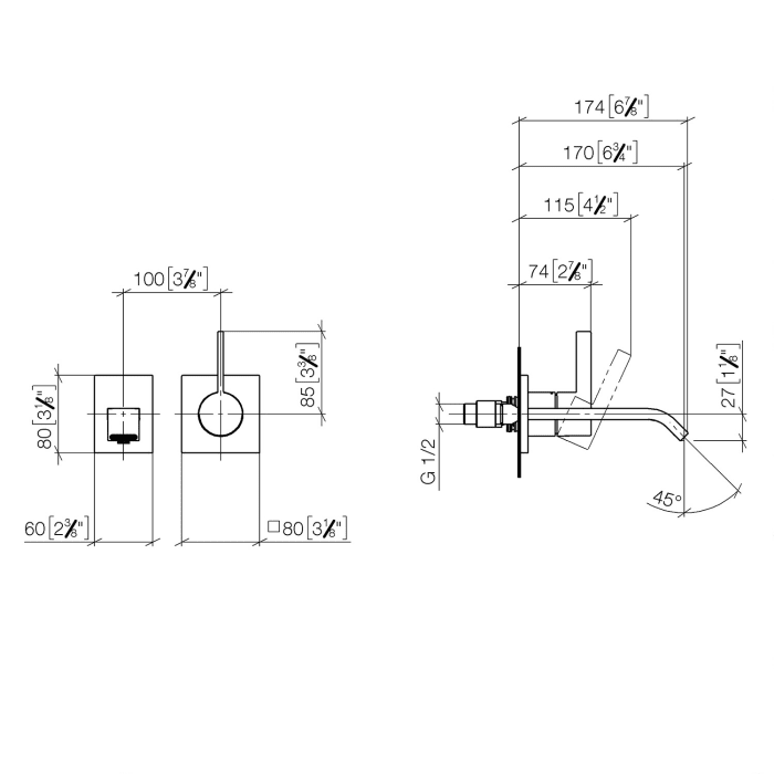 Dornbracht IMO Waschtisch Wand-Einhandbatterie ohne Ablaufgarnitur