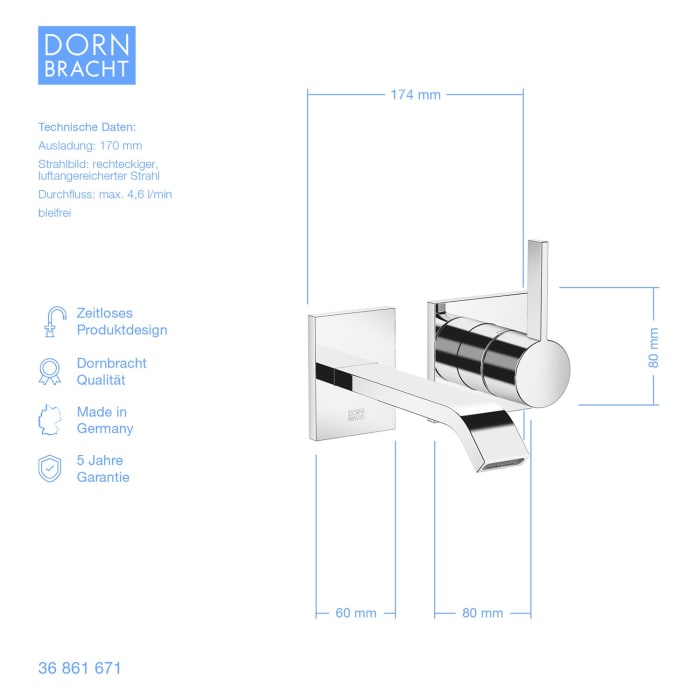 Dornbracht IMO Waschtisch Wand-Einhandbatterie ohne Ablaufgarnitur