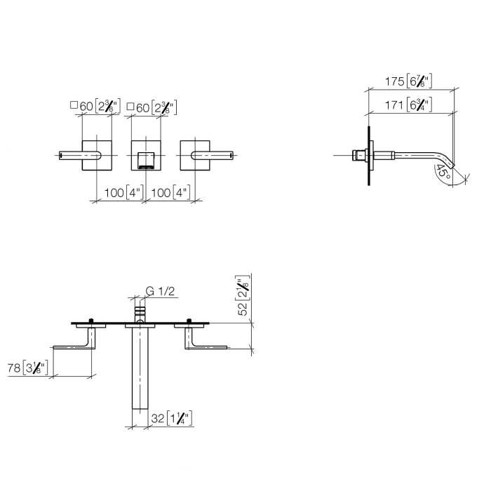 Dornbracht IMO Waschtisch Wandbatterie ohne Ablaufgarnitur