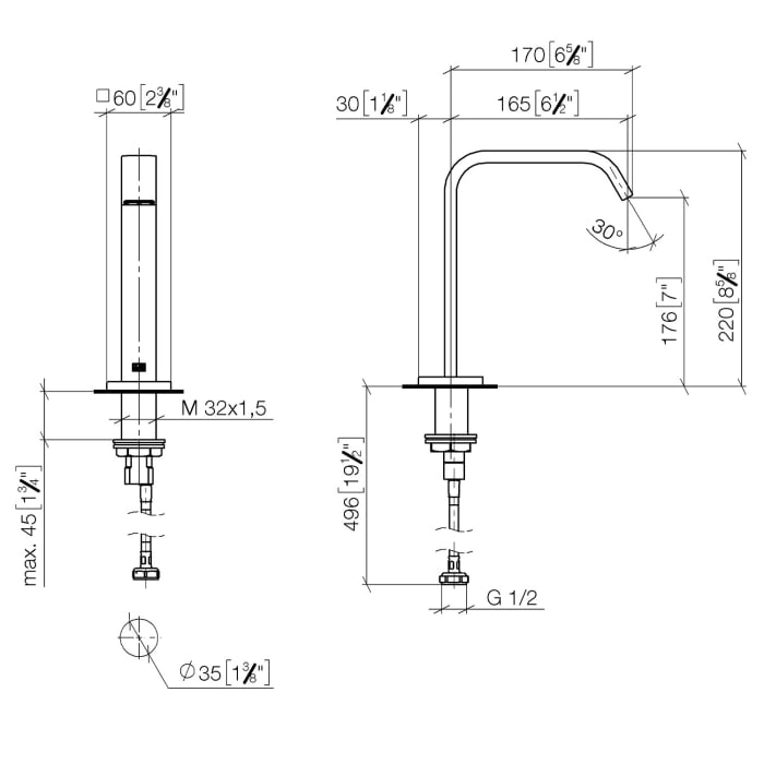 Dornbracht IMO Waschtischbatterie ohne Ablaufgarnitur mit Temperatureinstellung