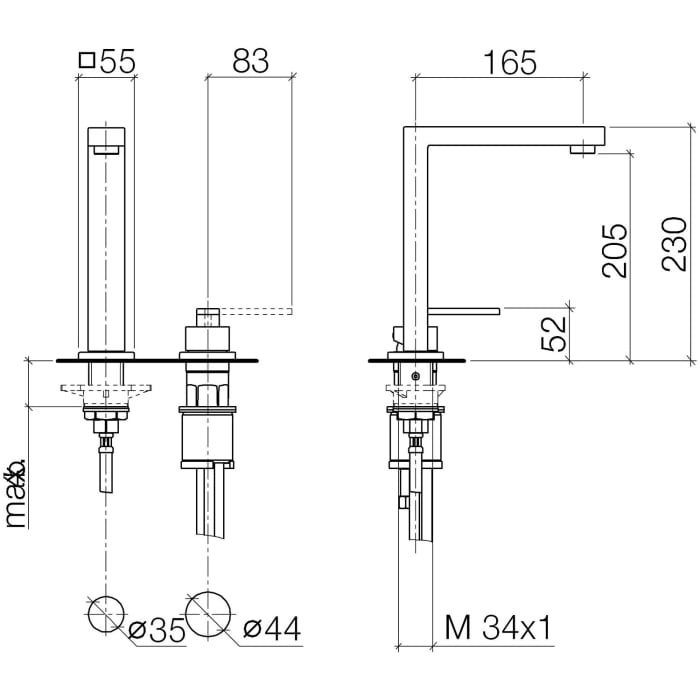 Dornbracht Lot BAR TAP Zweilochbatterie mit Einzelrosetten