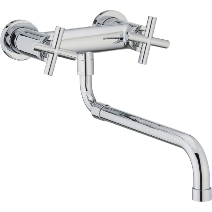 Dornbracht Tara. Spültisch-Wand-Brückenbatterie mit herausziehbarem Auslauf