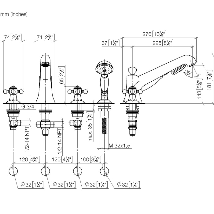 Dornbracht Madison Wannen-Vierlochbatterie für Wannenrand-/ Fliesenrandmontage