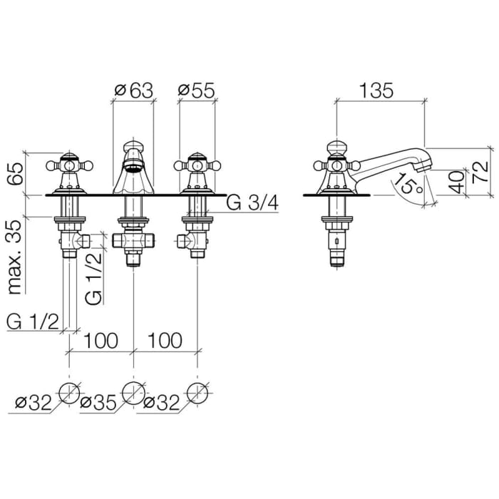 Dornbracht Madison Waschtisch 3-Lochbatterie