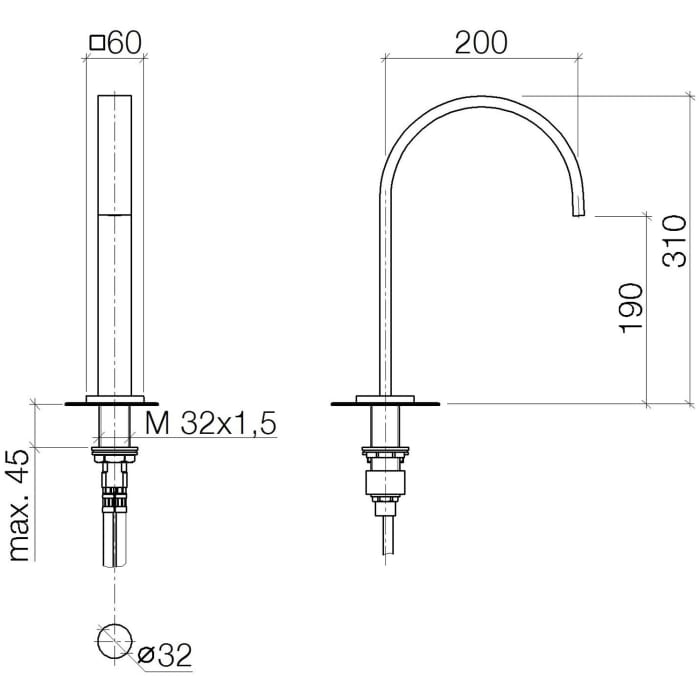 Dornbracht MEM Waschtisch-Stand-Auslauf Ausladung 20 cm mit Ablaufgarnitur
