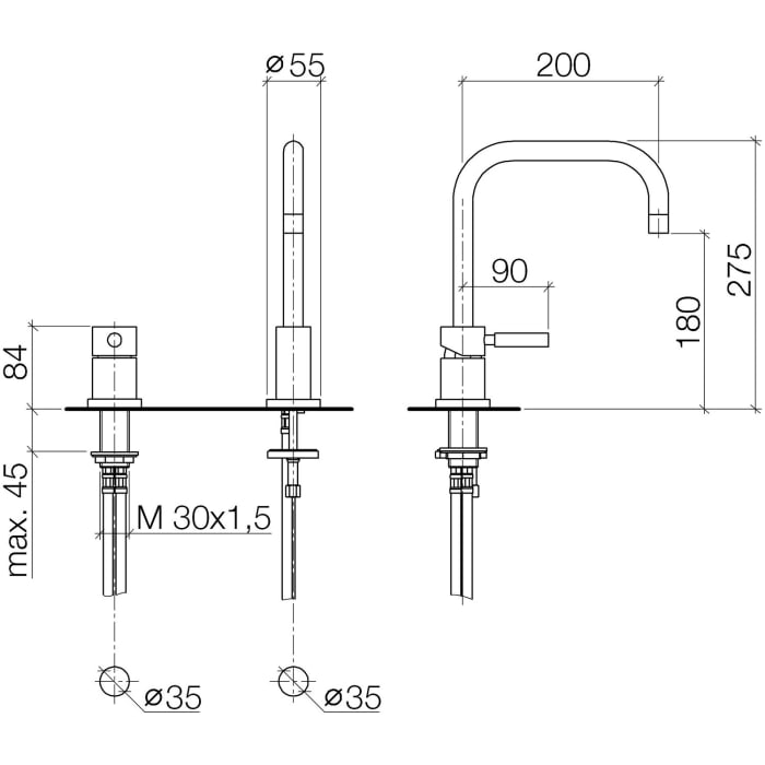 Dornbracht Meta.02 Zweilochbatterie mit Profibrausegarnitur
