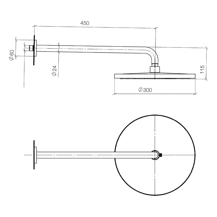 Dornbracht Regenbrause Ø 30 cm mit Wandanbindung