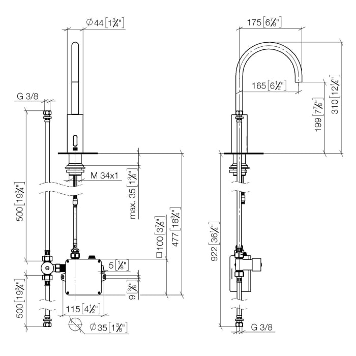 Dornbracht Meta Waschtischarmatur mit Infrarot-Sensorik, Batterie- und Netzbetrieb