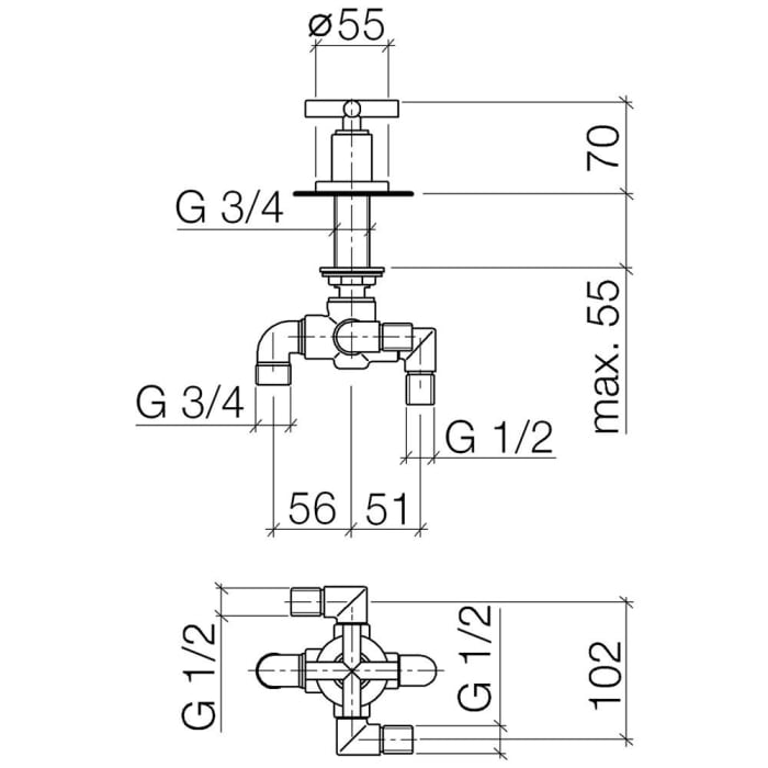Dornbracht TARA Zweiwege-Umstellung für Wannenrandmontage