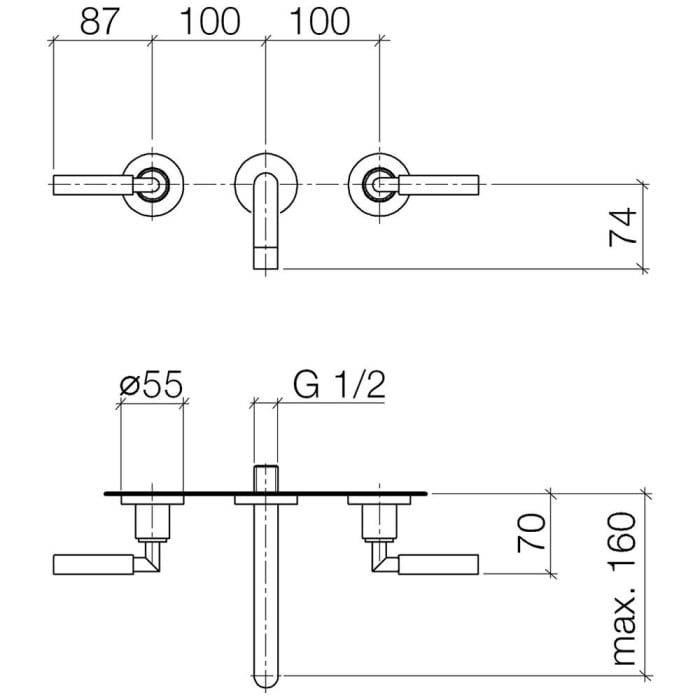 Dornbracht TARA Dreiloch-Waschtisch-Wandbatterie