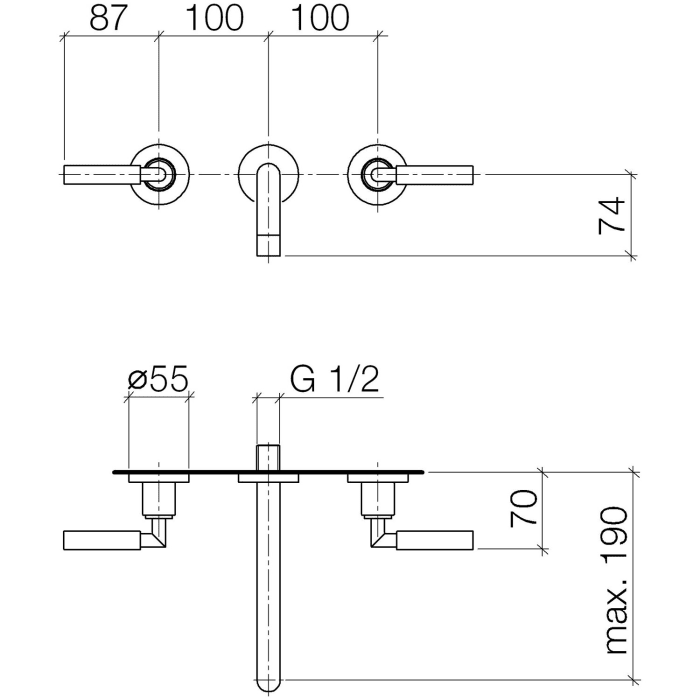 Dornbracht TARA Dreiloch-Waschtisch-Wandbatterie