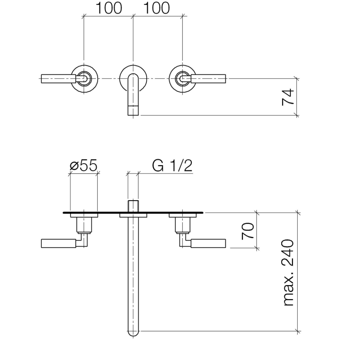Dornbracht TARA Dreiloch-Waschtisch-Wandbatterie