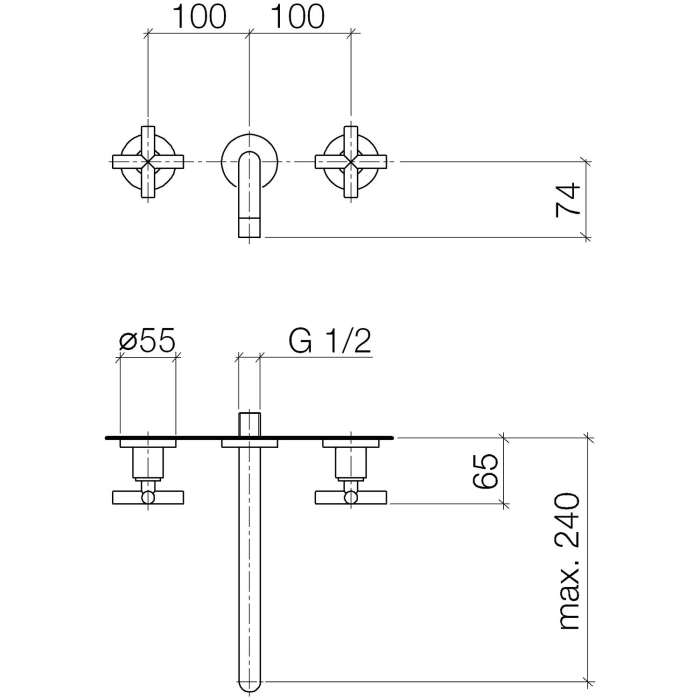 Dornbracht TARA Dreiloch-Waschtisch-Wandbatterie