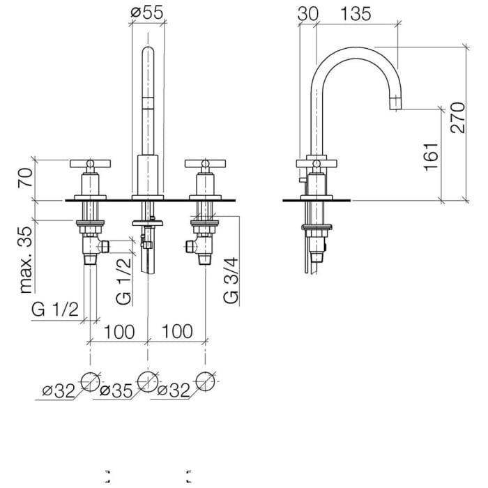 Dornbracht TARA Waschtisch-Dreilochbatterie