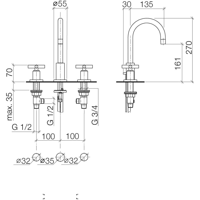 Dornbracht TARA Waschtisch-Dreilochbatterie