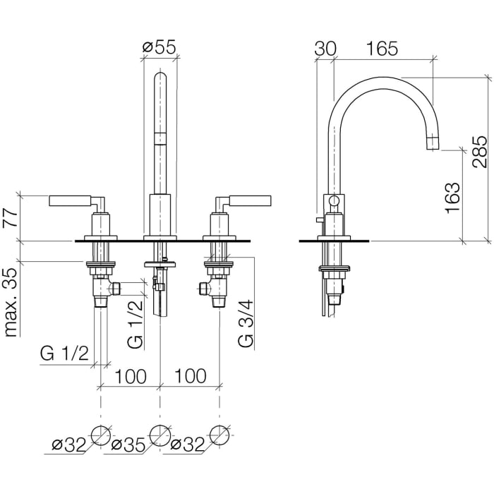 Dornbracht TARA Waschtisch-Dreilochbatterie