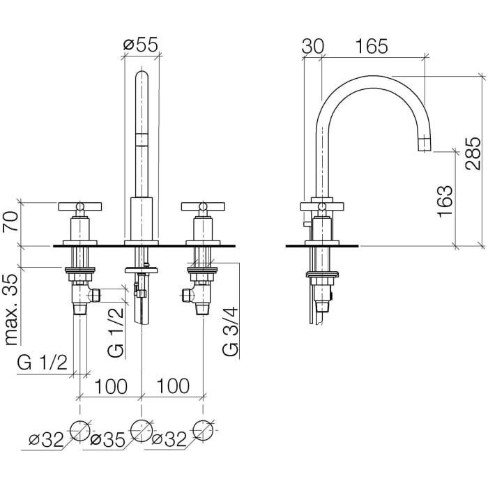 Dornbracht TARA Waschtisch-Dreilochbatterie