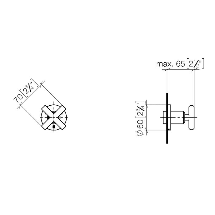 Dornbracht TARA UP-Dreiwege-Umstellung mit Kreuzgriff