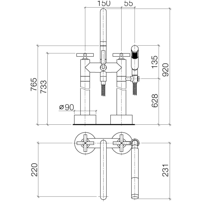 Dornbracht TARA Wannen-Zweilochbatterie mit Standrohren