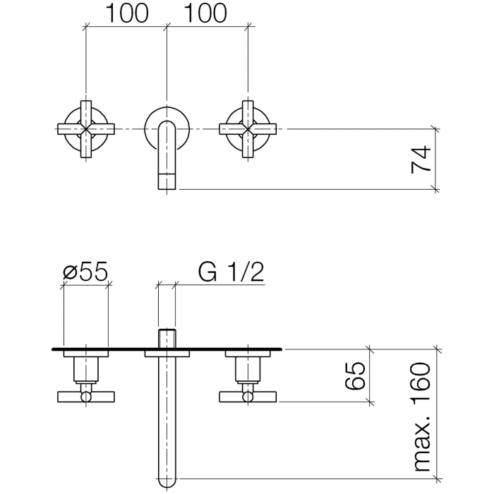 Dornbracht TARA Dreiloch-Waschtisch-Wandbatterie
