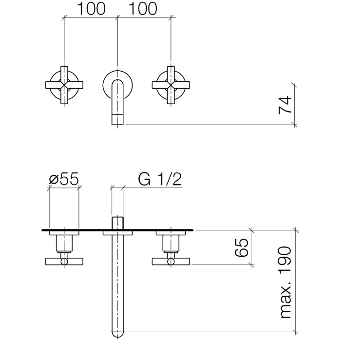 Dornbracht TARA Dreiloch-Waschtisch-Wandbatterie