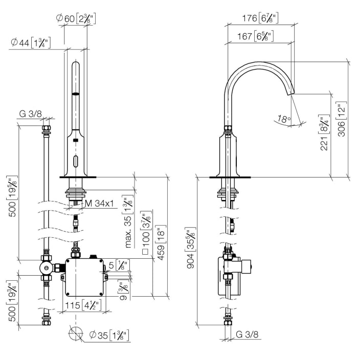 Dornbracht VAIA Waschtischarmatur mit Infrarot-Sensorik, Batterie- und Netzbetrieb