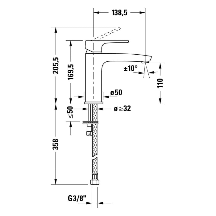 Duravit B.1 Einhebel-Waschtischmischer M FreshStart und MinusFlow, ohne Zugstangen-Ablaufgarnitur